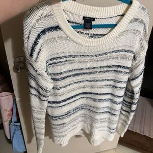 Calvin Klein Jeans Cozy White and Blue Crew Neck Sweater